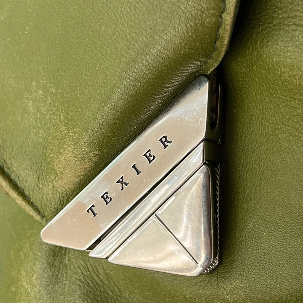 Texier France Leather Retro Avocado Green and Brown Envelope Style Backpack RARE - Picture 7 of 15